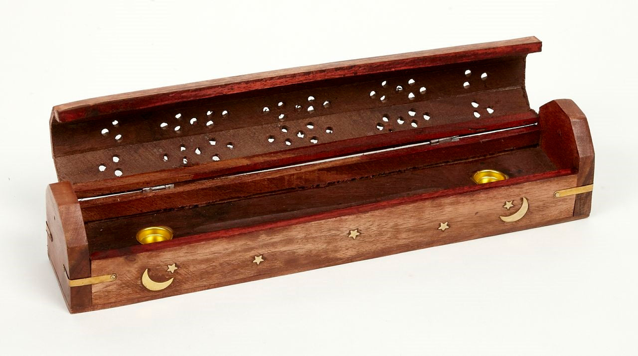 Wood Incense Box / Burner Stars And Moon