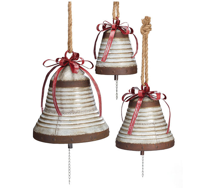 Rustic Tin Bells With Bow Accent