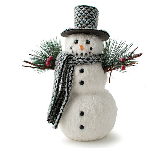 White Fur Snowman With Gray Hat / Scarf